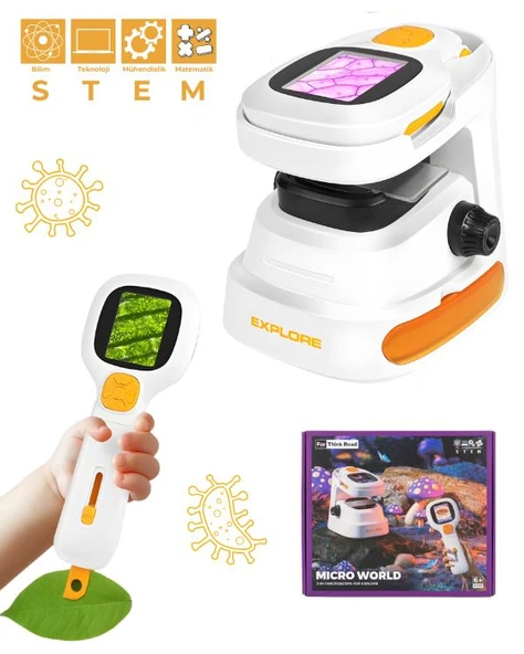 Temel 2si 1 Arada Dijital Mikroskop Seti 40X 1000X Yakınlaştırmalı, HD Ekranlı STEM Kiti ürün görseli 1