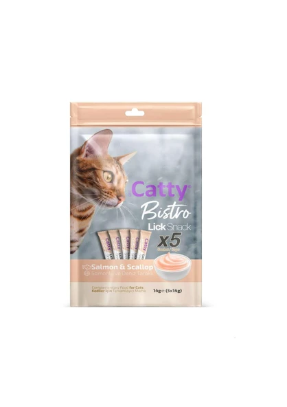 Catty Bistro Somonlu ve Deniz Taraklı Yetişkin Kedi Krema Ödülü 5 x 14 Gr ürün görseli 1
