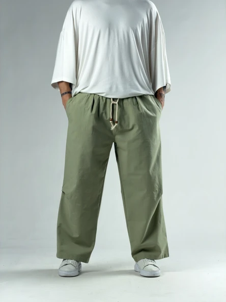 Diz Detaylı Haki Erkek Baggy Pantolon COC3113 ürün görseli 1