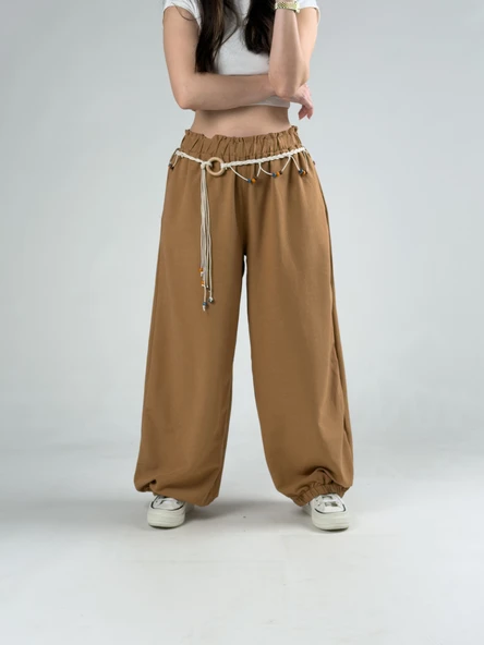 Kemerli Taba Kadın Baggy Pantolon COC3070 ürün görseli 1