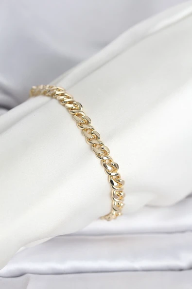 CM 14K Gold Renk Yassı Zincir Model Kadın Bileklik ürün görseli 1
