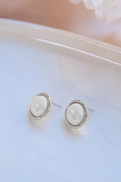 Silver Taşlı Yuvarlak Küpe - Resim 2