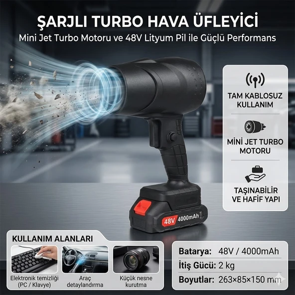48V Şarjlı Mini Jet Fan Güçlü Turbo Hava Üfleyici 4000mAh ürün görseli 1