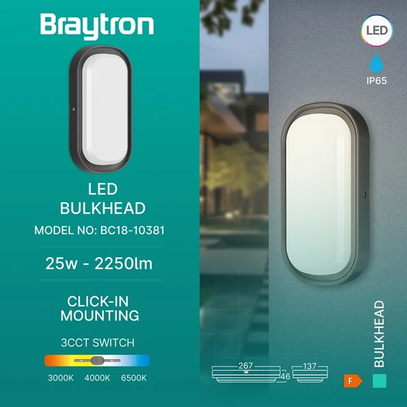 Braytron Dış Cephede 1320 Lümen Güç: Su Geçirmez - 3000K-4000K-6500K - Modern LED Duvar Apliği ürün görseli 1