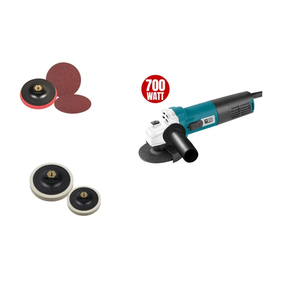 CATPOWER CAT6110 Avuç Taşlama 115MM 700W+115MM M14 Keçeli Disk Altı+115MM Cırt Zımpara Tabanı ürün görseli 1