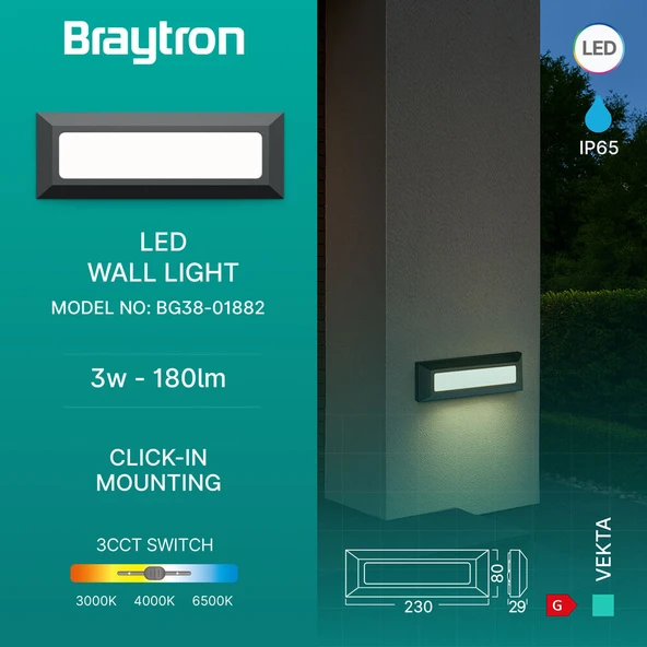 Braytron 3W Modern Antrasit 3 Renk Slim LED Armatür - Yüksek Verimli ürün görseli 1