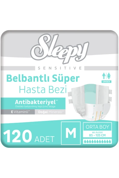Sleepy Sensitive Antibakteriyel Süper Yetişkin Hasta Bezi Medium 30x4 120 Adet ürün görseli 1