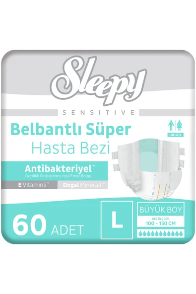 Sleepy Sensitive Antibakteriyel Süper Yetişkin Hasta Bezi Large 30x2 60 Adet ürün görseli 1