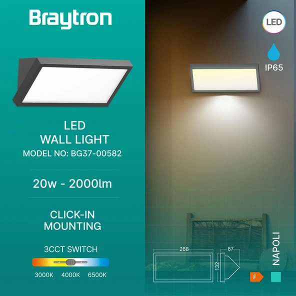Braytron Napoli IP 65 20W 3 Renkli Modern Duvar Armatürü ürün görseli 1