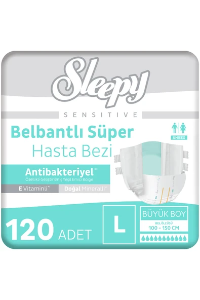 Sleepy Sensitive Antibakteriyel Süper Yetişkin Hasta Bezi Large 30x4 120 Adet ürün görseli 1