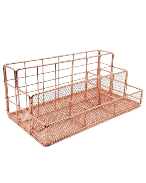 Temel Rose Gold Metal Mesh Masaüstü Organizer Çok Bölmeli 27x14x11 cm 9515R ürün görseli 1