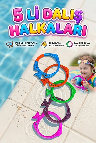 Balık Şekilli 20cm Dalış Halkası Su Altında Parlıyan 5 Farklı Renkli Eğitici Oyuncak ürün görseli 1