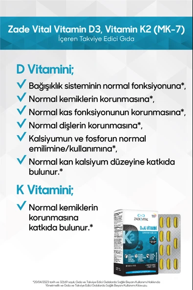 Zade Vital D3+K2 Vitamini 30 Kapsül - Resim 7