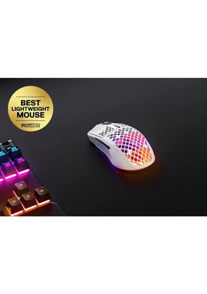 SteelSeries Aerox 3 Snow RGB Şarjlı Ergonomik Optik Kablosuz Oyuncu Mouse - TEŞHİR ürün görseli 1