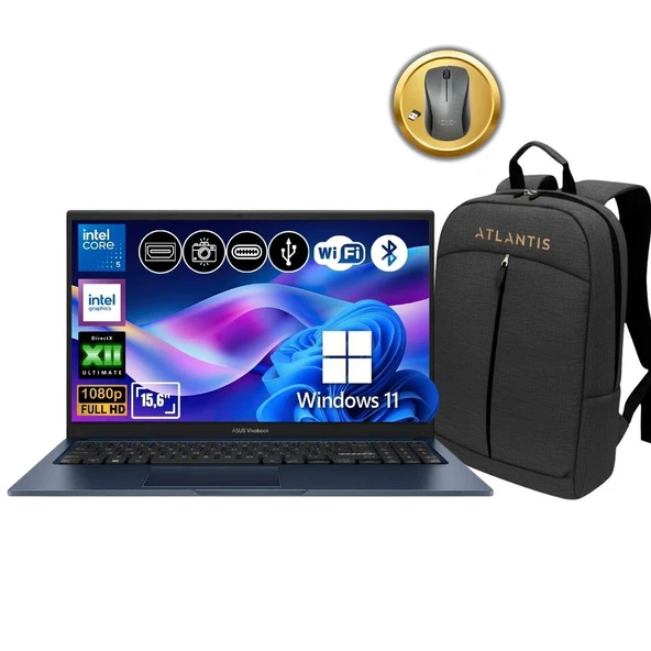 Asus Vivobook 15 X1504VA-BQ4101 ATL38 Intel Core 5 120U 8GB Ram 1TB SSD Win11Pro 15.6'' Notebook + Çanta&Mouse ürün görseli 1