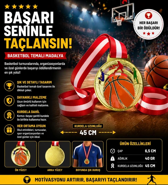 Avessa Mad-Bas-1 Basketbol Figürlü Madalya 6.5 Cm ürün görseli 1