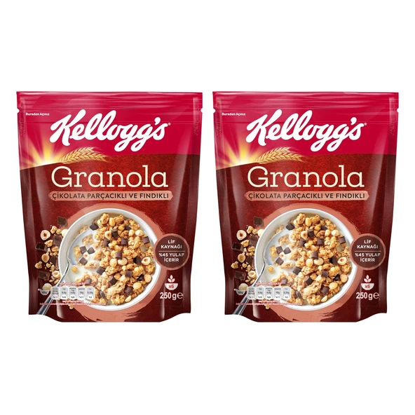 Kellogg's Granola Çikolata Parçacıklı Fındıklı 250 Gr x 2 Adet ürün görseli 1