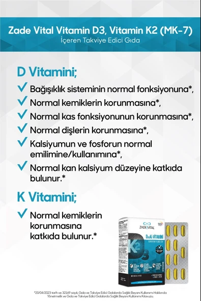 Zade Vital D3+K2 Vitamini 30 Kapsül - Resim 3
