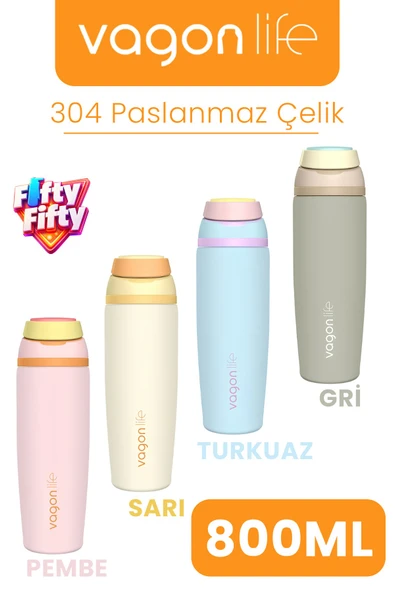 800 ML Tek Kapak Çift Kullanım Pipetli Rahat İçim Kulplu SUS304 Paslanmaz Çelik Termos -1107-800ML ürün görseli 1