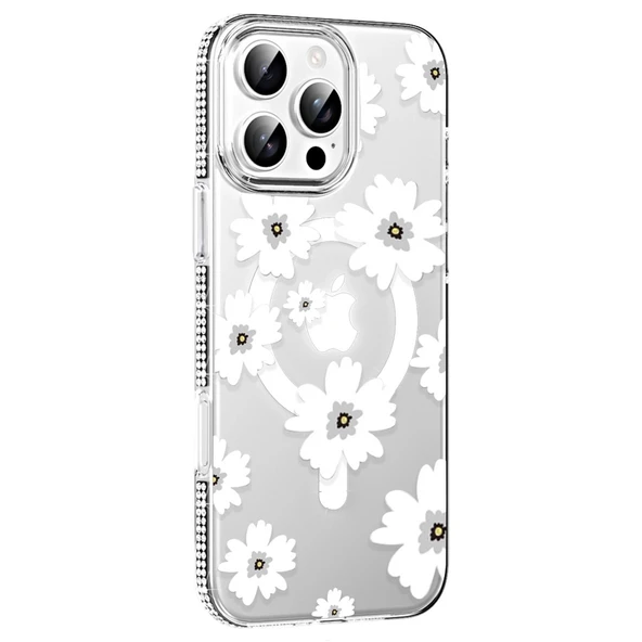 iPhone 16 Pro Max Floral Magsafe Kapak - Beyaz ürün görseli 1