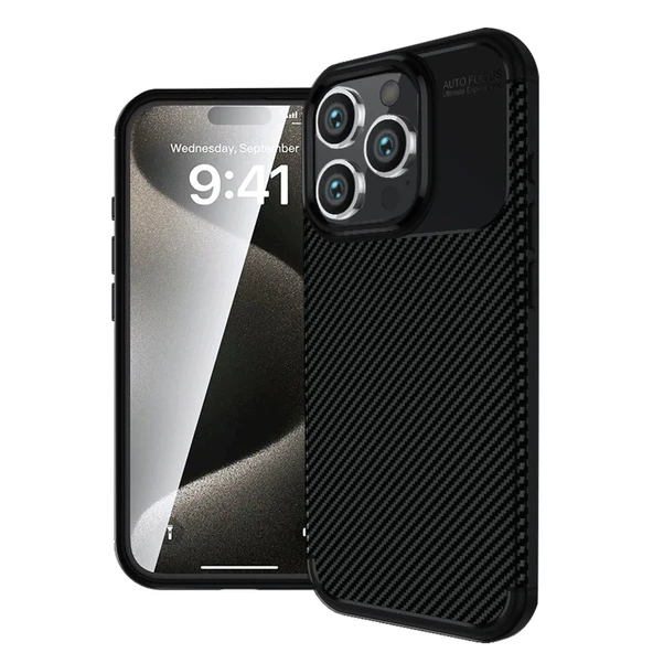 iPhone 16 Pro Kılıf Auto Focus Karbon Kapak - Siyah ürün görseli 1