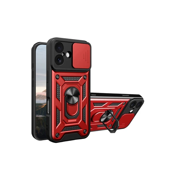 iPhone 17 Pars Lens Yüzüklü Silikon - Kırmızı ürün görseli 1
