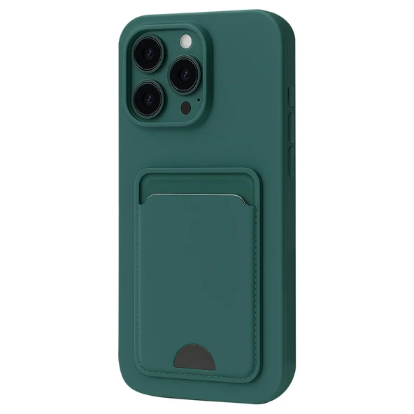 iPhone 16 Pro Max Kılıf Kelvin Kartvizitli Silikon - Koyu Yeşil ürün görseli 1