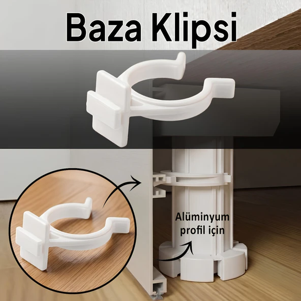 Alüminyum Baza Klipsi Mutfak Dolap Tezgah Alt Kısım Kapatma Klips Mobilya Ayak Tutucu Toka ürün görseli 1