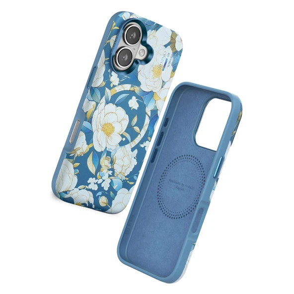 iPhone 16 Flower Series Magsafe Kapak - Mavi - Resim 2