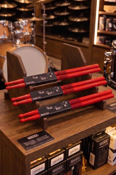 Midex GFK-801RD-3X 5A Bateri Baget Kırılmaz Polyemid Kırmızı Renk Davul Bageti 5A Drumsticks 6 Adet (3 Çift) ürün görseli 1