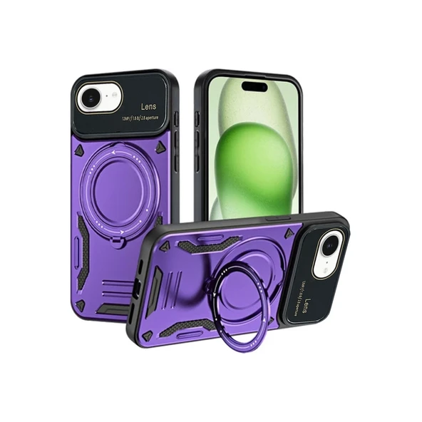 iPhone 16e Kılıf Joy Lens Standlı Kapak - Mor ürün görseli 1