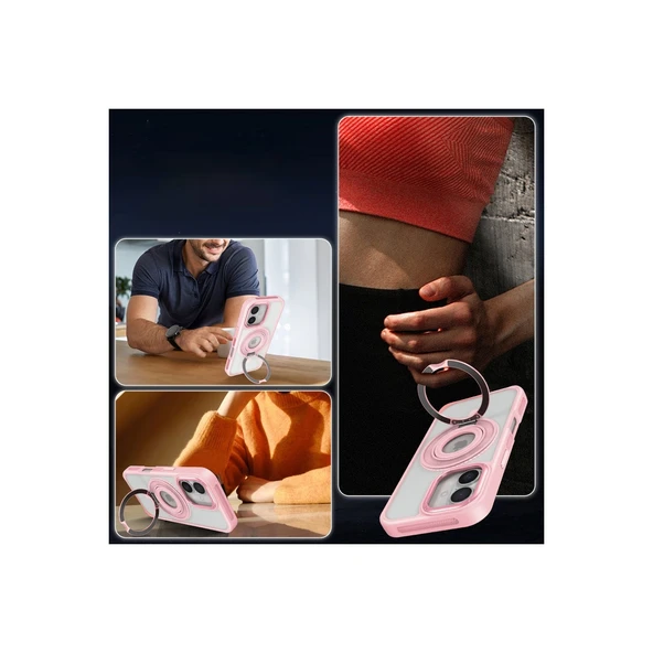 iPhone 16 Banza Magsafe Standlı Kapak - Pembe - Resim 3