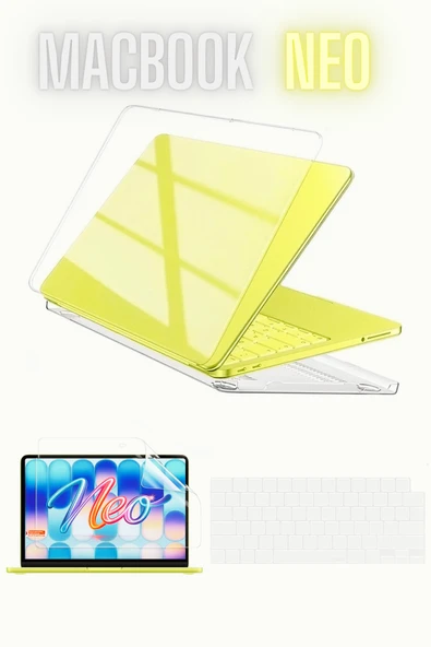 Macbook Neo 13 inç A3404 Uyumlu Şeffaf Kılıf Ekran ve Klavye Koruyucu Set Kristal Parlak Kapak  Şeffaf ürün görseli 1