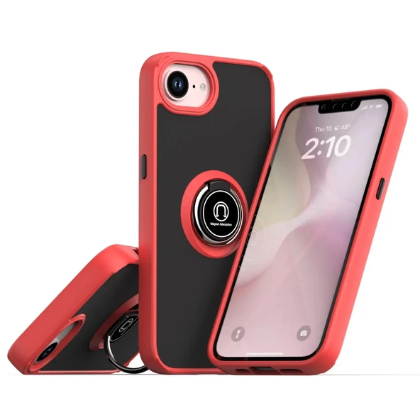 iPhone 16e Kılıf Montreal Yüzüklü Silikon Kapak - Kırmızı ürün görseli 1
