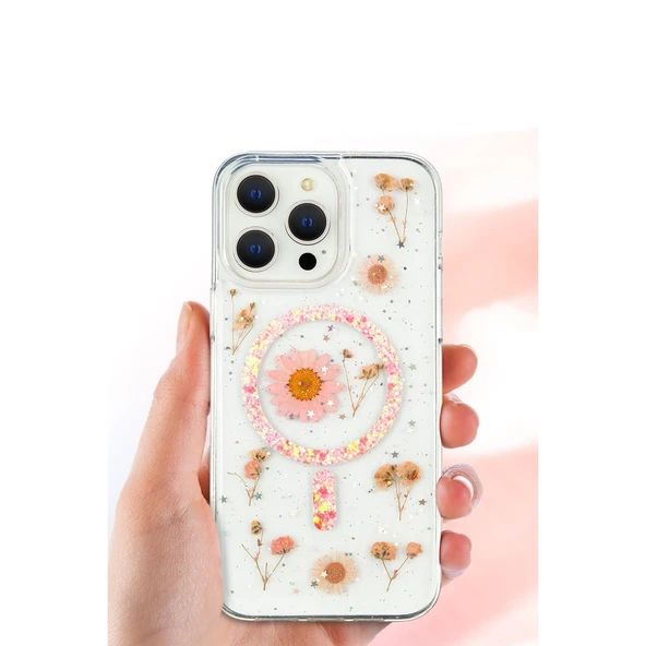 iPhone 16 Pro Kılıf Daisy Simli Magsafe Kapak - Mavi - Resim 3