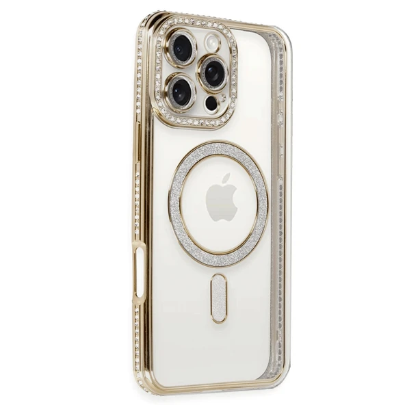 iPhone 16 Pro Kılıf Joke Simli Magneticsafe Kılıf - Gold ürün görseli 1
