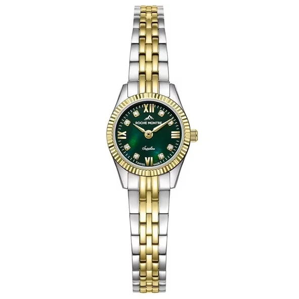 ROCHE MONTRE RML5018-03 SWISS MADE SAFİR CAM YEŞİL KADRAN ALTIN KAPLAMA KADIN KOL SAATİ ürün görseli 1