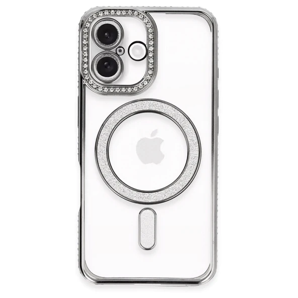 iPhone 16 Plus Kılıf Joke Simli Magneticsafe Kılıf - Gri ürün görseli 1