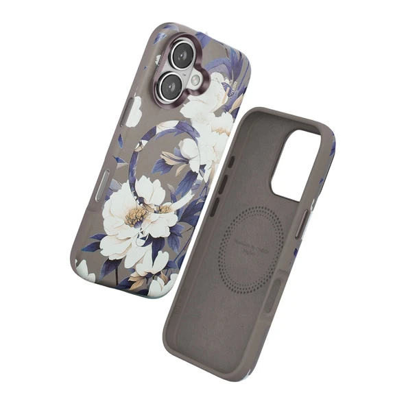 iPhone 16 Flower Series Magsafe Kapak - Gri - Resim 2