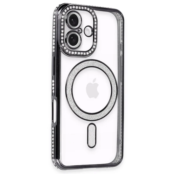 iPhone 16 Kılıf Joke Simli Magneticsafe Kılıf - Siyah ürün görseli 1