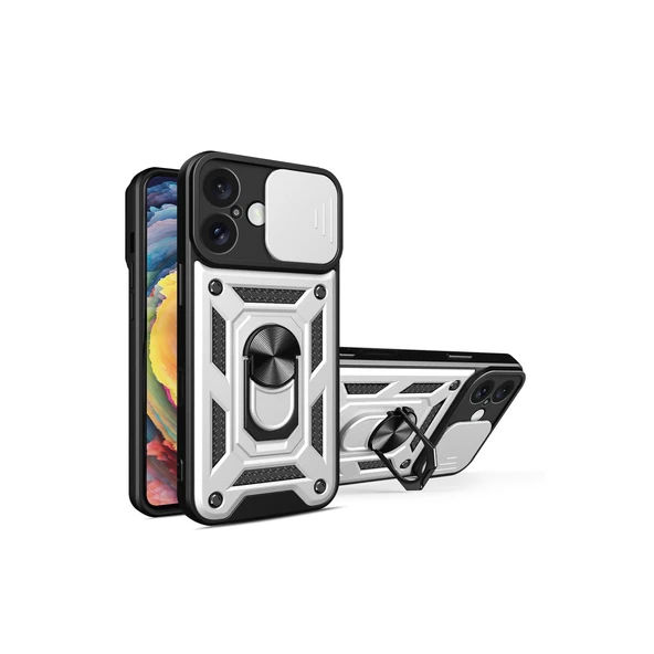iPhone 16 Kılıf Pars Lens Yüzüklü Silikon - Gümüş ürün görseli 1
