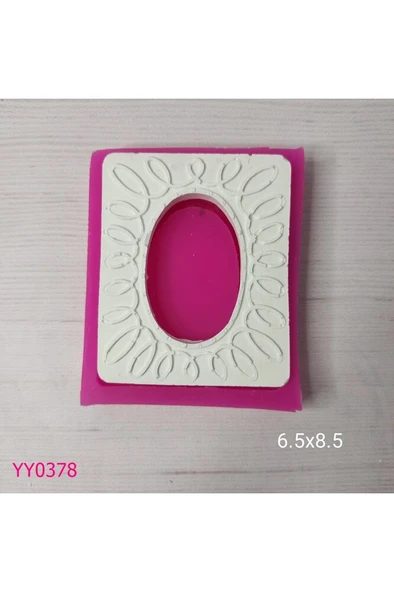 YY0378 Ortası Elips Kenarları Desenli Dikdörtgen Çerçeve Silikon Kalıp ürün görseli 1