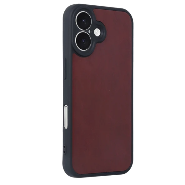 iPhone 16 Kılıf Aras Deri Kapak - Bordo - Resim 2