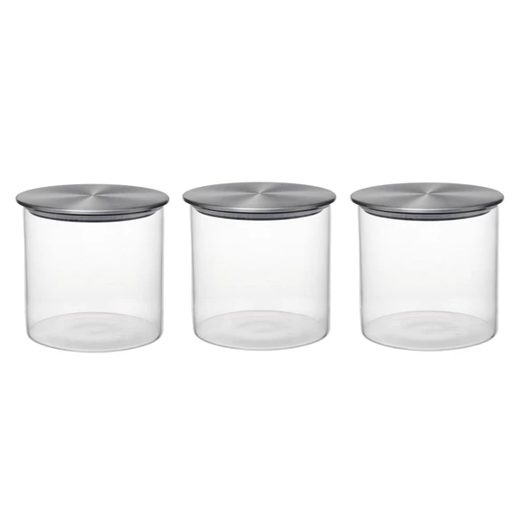 Metal Kapaklı 3lü Kavanoz Takımı 600 ML Borosilkat Cam Hava Almaz ürün görseli 1