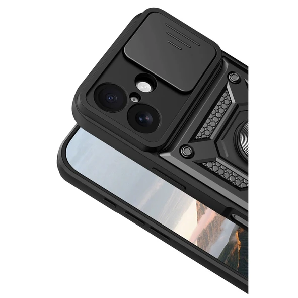 iPhone 17 Pars Lens Yüzüklü Silikon - Siyah - Resim 3