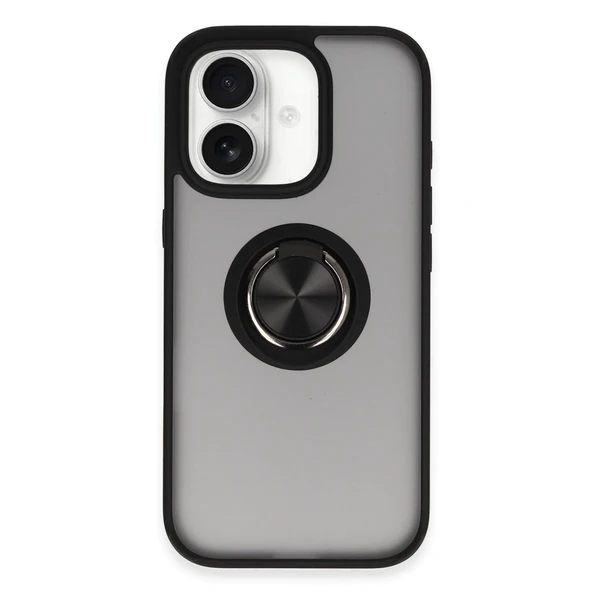 iPhone 16 Kılıf Montreal Yüzüklü Silikon Kapak - Siyah ürün görseli 1