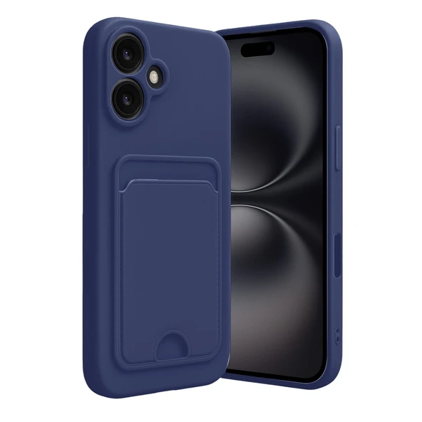 iPhone 16 Kılıf Kelvin Kartvizitli Silikon - Lacivert ürün görseli 1