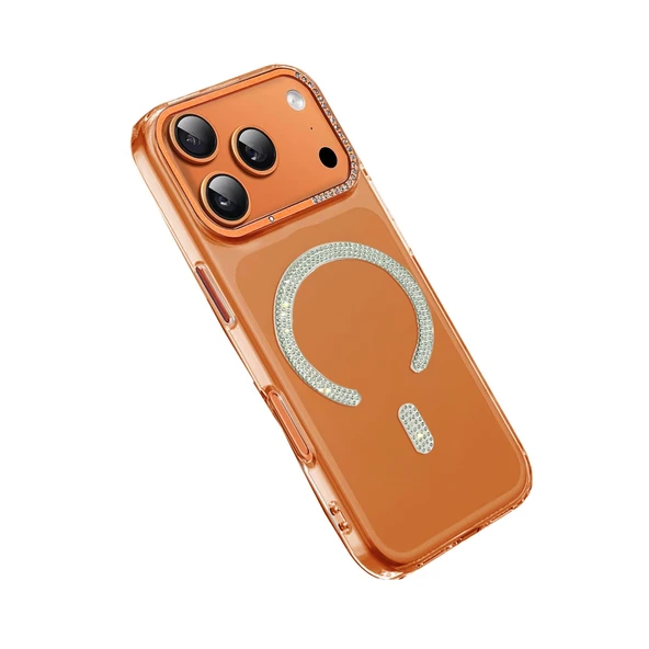iPhone 17 Pro Tash Diamond Magsafe Kapak - Turuncu - Resim 4