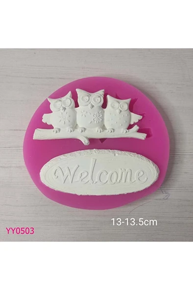 YY0503 Dal Üstündeki Baykuşlar ve Welcome Yazısı Silikon Kalıp ürün görseli 1