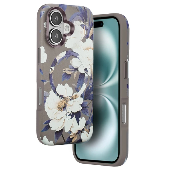 iPhone 16 Flower Series Magsafe Kapak - Gri ürün görseli 1